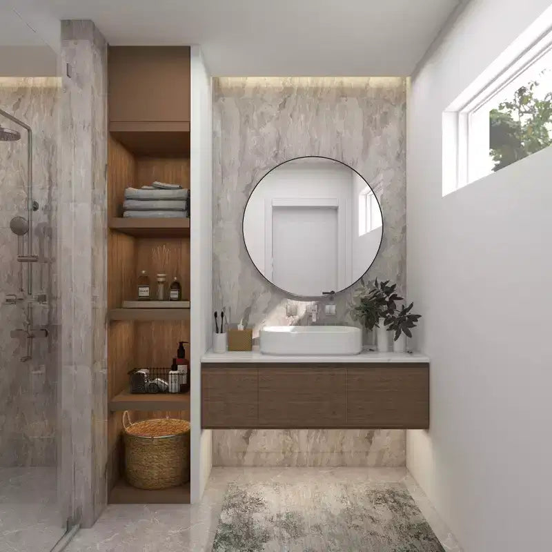 36" Contemporary Wood Round Wall Mirror