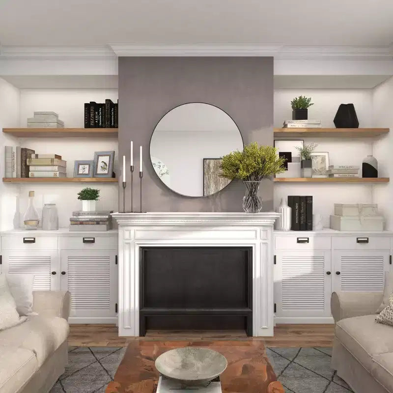 36" Contemporary Wood Round Wall Mirror