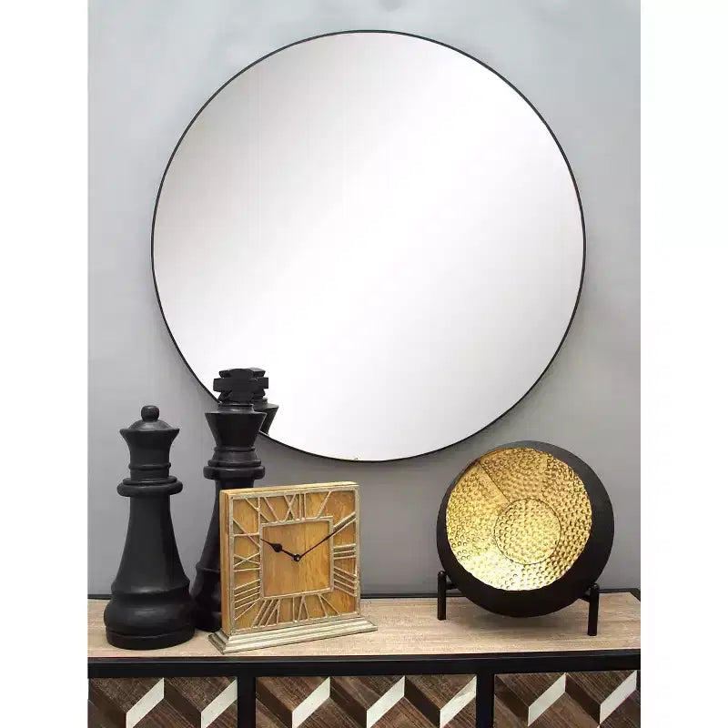 36" Contemporary Wood Round Wall Mirror