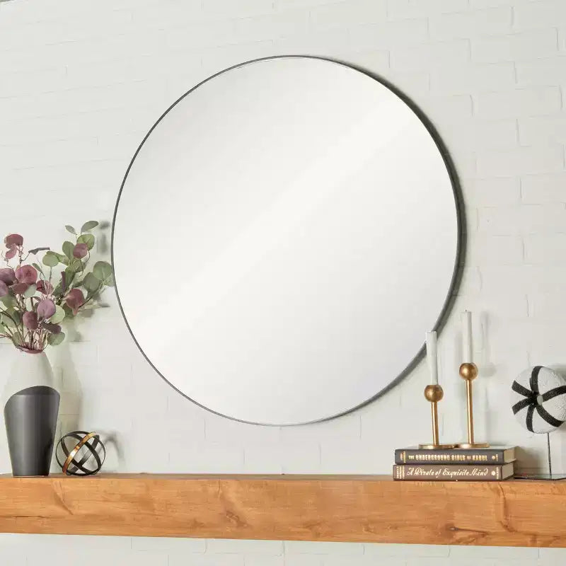 36" Contemporary Wood Round Wall Mirror