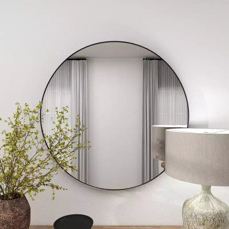36" Contemporary Wood Round Wall Mirror