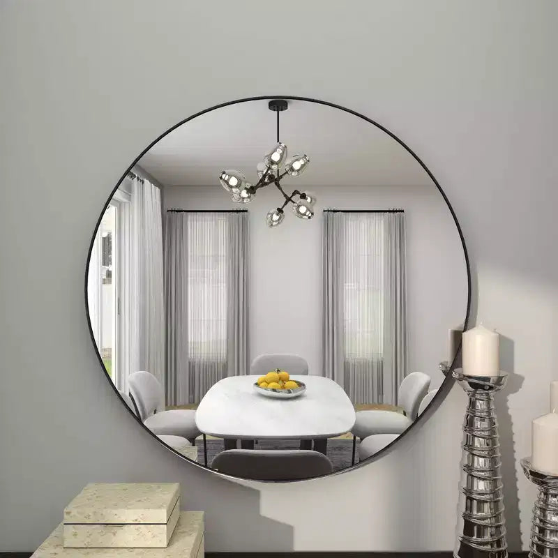 36" Contemporary Wood Round Wall Mirror